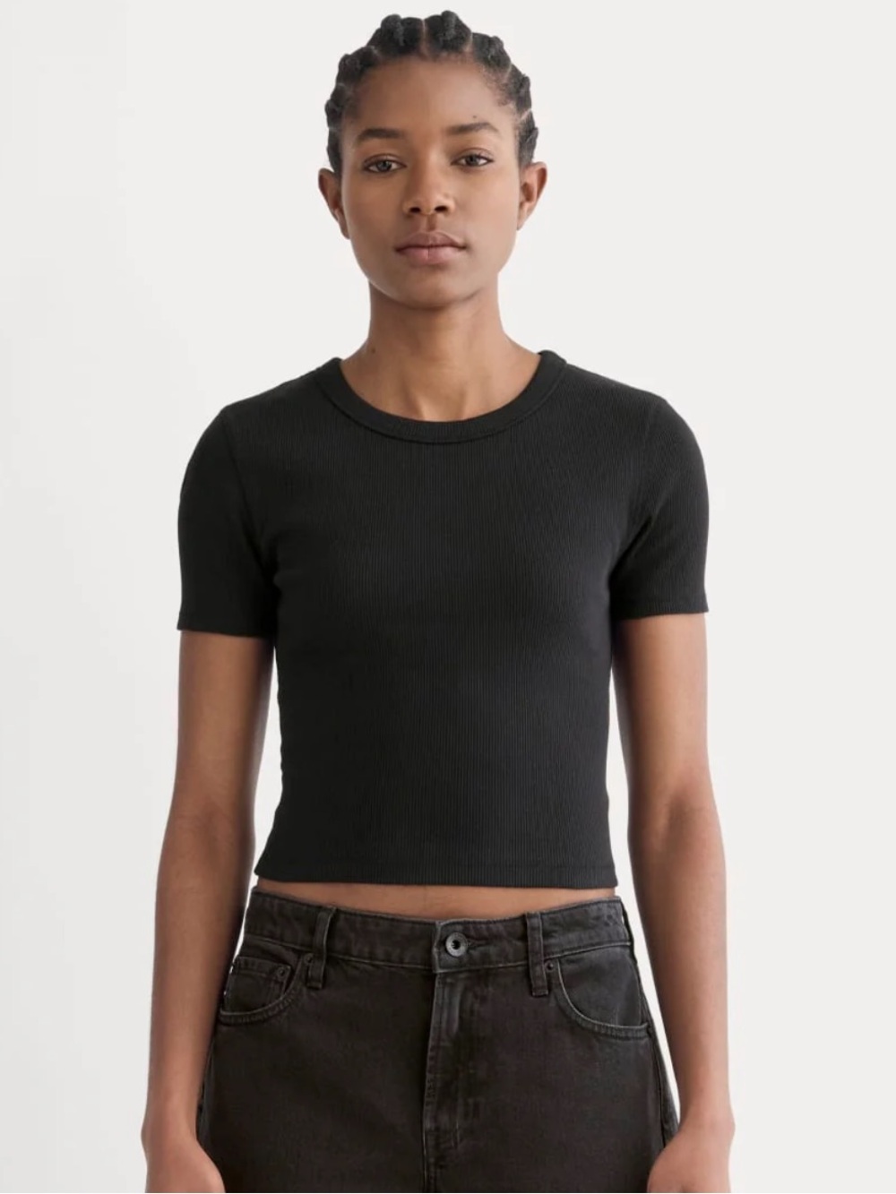 Everlane Black Ribbed Short-Sleeve Crop Top